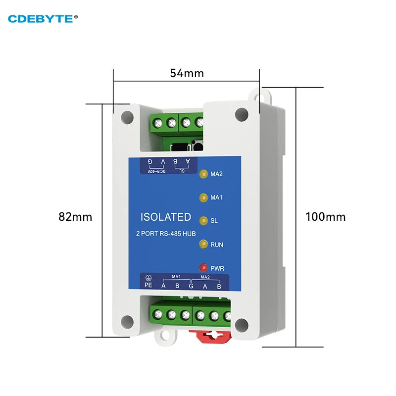 Industrial 2way Cache Type RS485 to 1way RS485 Hub DC 9~40V Optical Isolation Multi to one Hub CDEBYTE E810-R21 ESD Protection