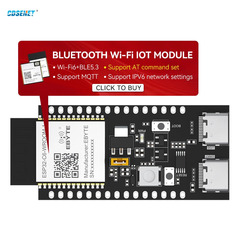 2.4G ESP32-C6 WIFI Bluetooth Test Board CDSENET ESP32-C6-WROOM-1-TB BLE5.3 WIFI6 MQTT IPV6 8 Flash AT Command