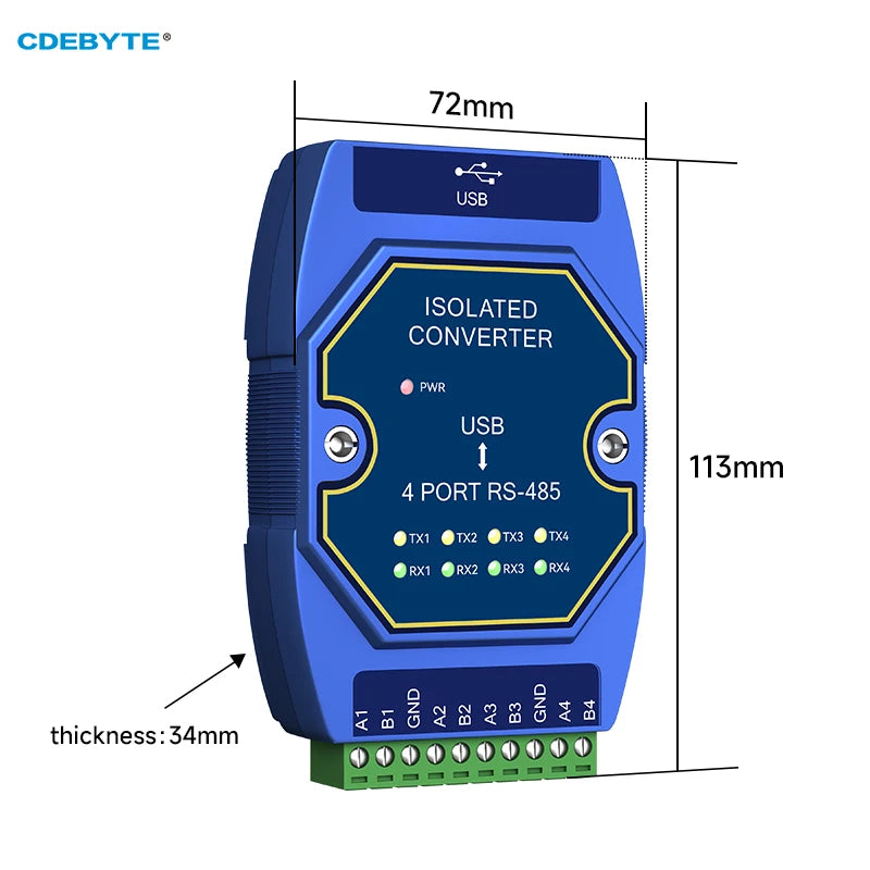 EBYTE E810-U41C USB to RS-485 Serial Port Converter 4 Serial Ports USB-C Interface High Protection 6M Rate Industrial Grade