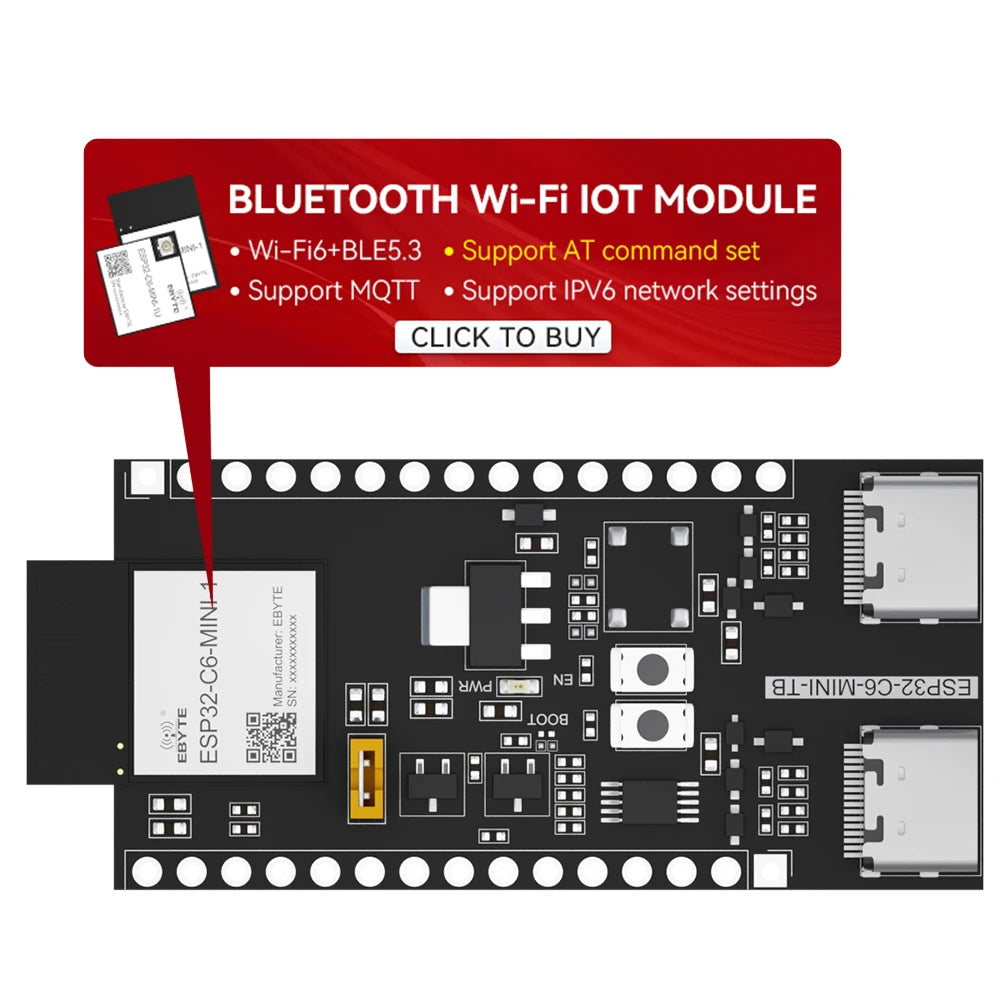 2.4G WIFI Bluetooth Test Board CDSENET ESP32-C6-MINI-1-TB WIFI 6 BLE5.3  ESP32-C6 MQTT 4 Flash IPV6 AT Command