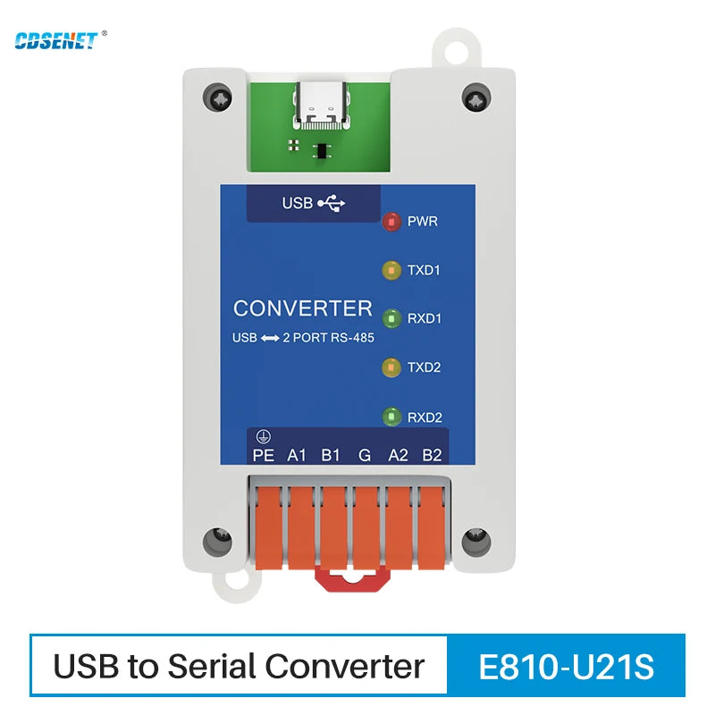 Ebyte E810-U21S USB to Serial Converter 2 Serial Ports RS485 FT4232H Industrial Grade EMC Protection Rail Installation