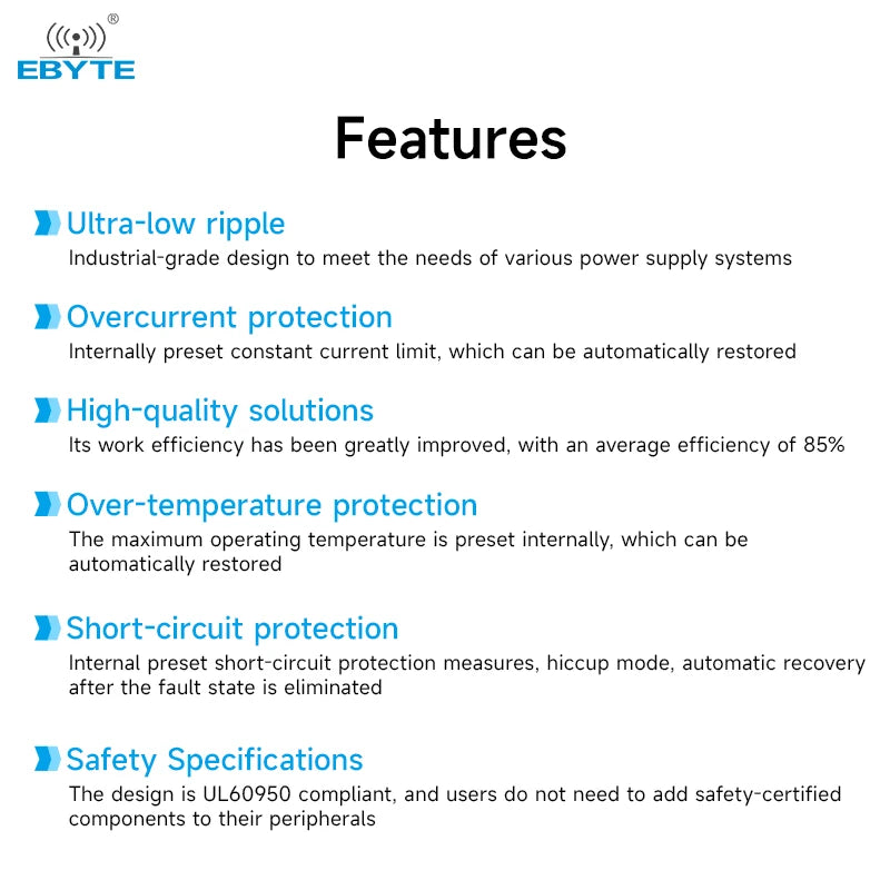 Ebyte GQ12-120100-HG 12W Power AC-DC 12V/1A Step-down Leaded Power Adapter 100V-240V Overcurrent Short-Circuit Protection Power Supply