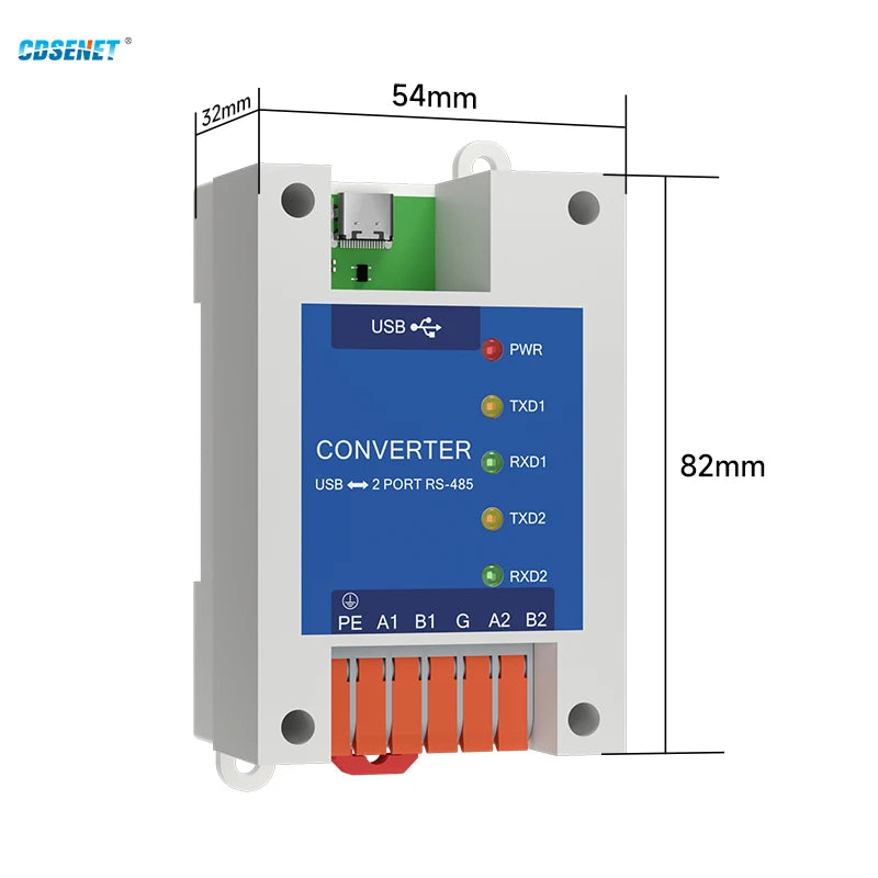 Ebyte E810-U21S USB to Serial Converter 2 Serial Ports RS485 FT4232H Industrial Grade EMC Protection Rail Installation