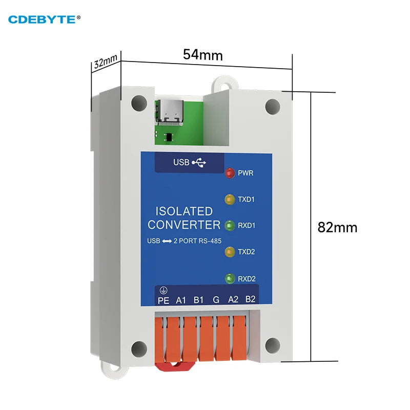 EBYTE E810-U21C CH342F Industrial Grade USB To 2-way RS485 Converter Module High Protection EMC Protection DC4.5~5.5V Type-C