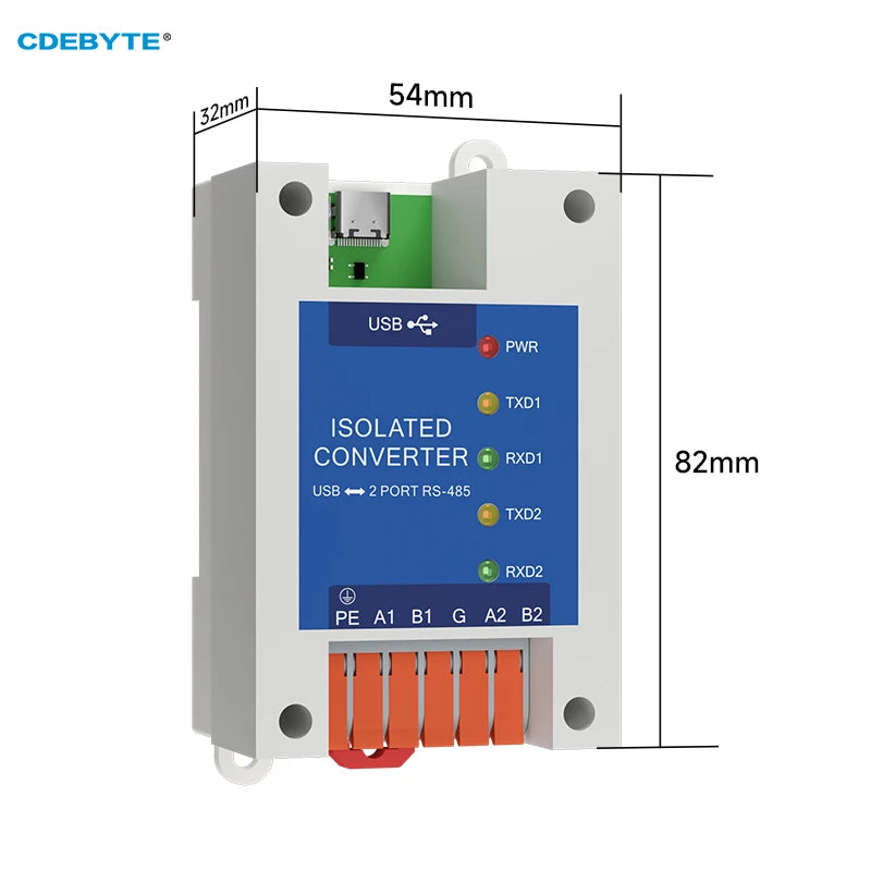 EBYTE E810-U21 USB to Serial Converter 2 Serial Ports RS485 FT2232H Signal Power Isolation Industrial Grade EMC Protection