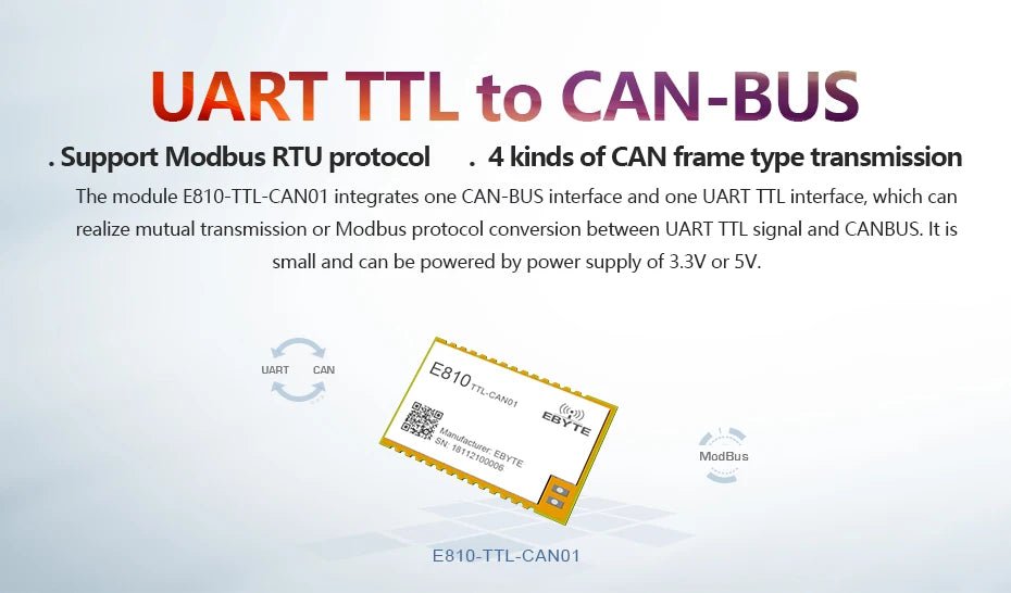 Ebyte E810 - TTL - CAN01 TTL Serial To CAN Bus Module UART Sensor Transparent Transmission ModBus Programming Conversion Transceiver Development Board - IOT Module Shop Manufacturer Factory