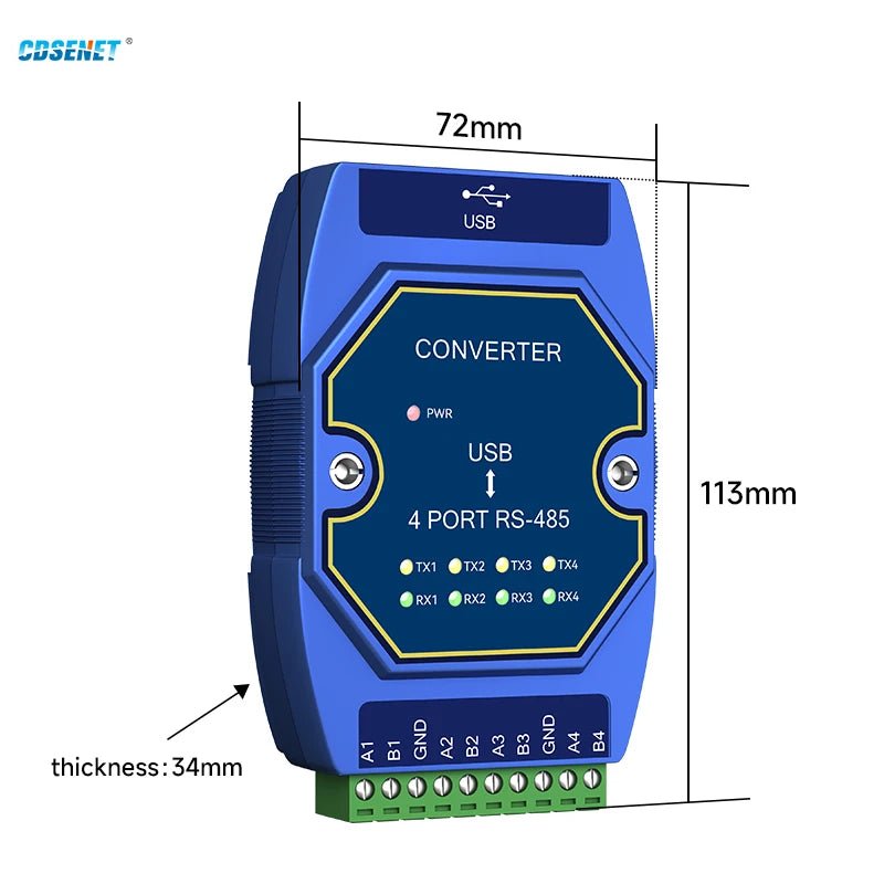 Ebyte E810 - U41S USB to Serial Converter 4 Serial Ports RS485 FT4232H Industrial Grade Rail Installation - IOT Module Shop Manufacturer Factory