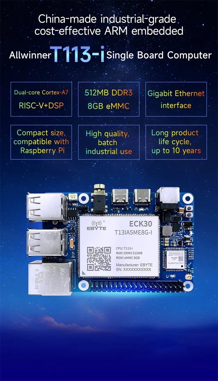 Ebyte ECB30 - P4T13IA5ME8G - I 8GB 512MB Allwinner T113 - i Single Board Computer Raspberry Pi Embedded Linux ARMA7 Development Board - IOT Module Shop Manufacturer Factory