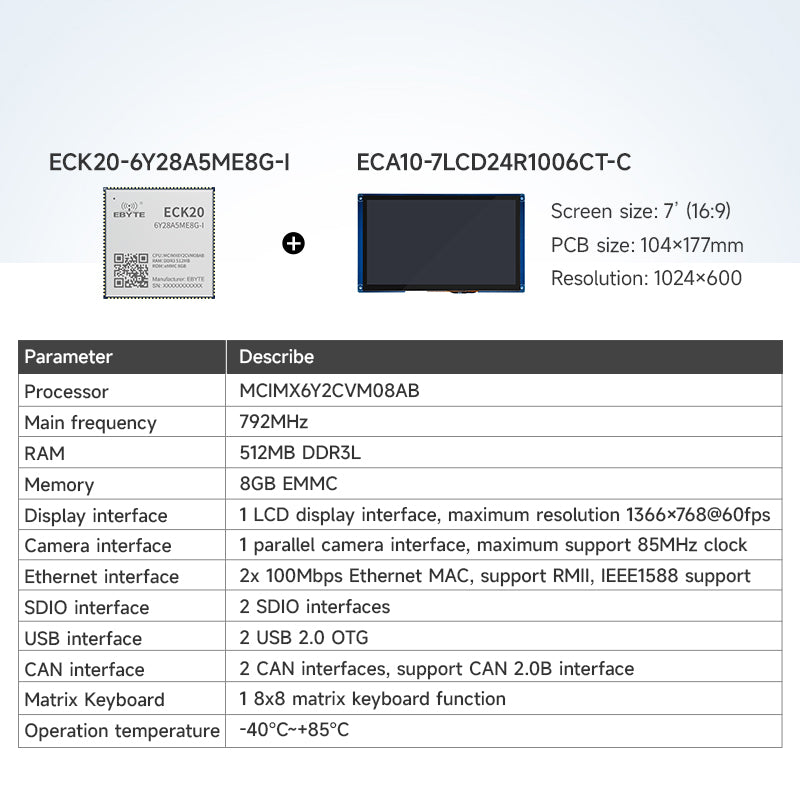 Ebyte ECK20 - 6Y28A5ME8G - I ARM Dual CAN Ethernet low power 792MHz 512MB MPU design Linux processor i.MX6ULL Embedded core board - IOT Module Shop Manufacturer Factory