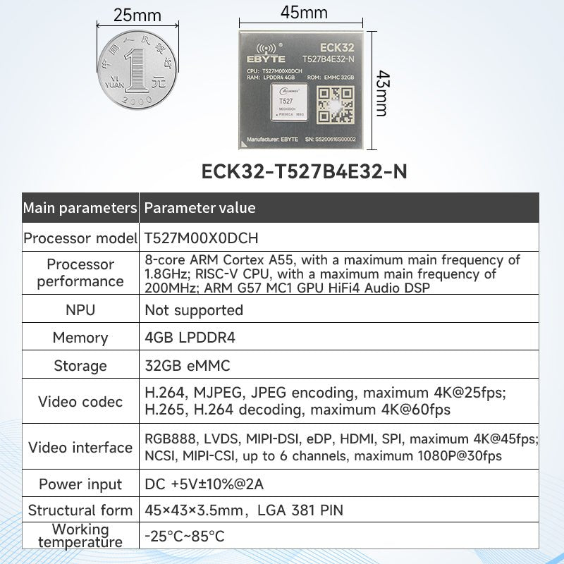 Ebyte ECK32/ECB32 Series Linux NPU High - performance Eight - core A55 Multi - core Heterogeneous Processors T527 Embedded Core Board - IOT Module Shop Manufacturer Factory