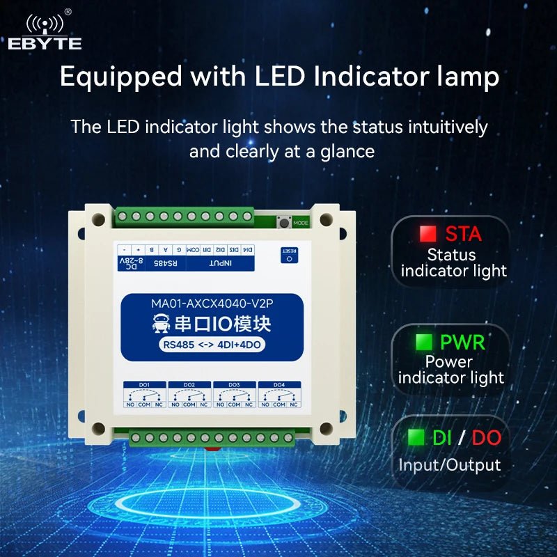 Ebyte MA01 - AXCX4040 - V2P 4DI + 4DO RS485 Control Standard ModBus - RTU Configuration/PLC/host Computer Serial I/O Networking Module - IOT Module Shop Manufacturer Factory