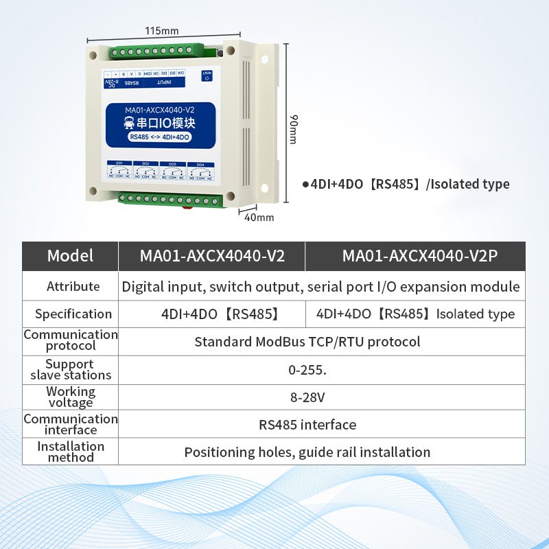 Ebyte MA01 - AXCX4040 - V2P 4DI + 4DO RS485 Control Standard ModBus - RTU Configuration/PLC/host Computer Serial I/O Networking Module - IOT Module Shop Manufacturer Factory