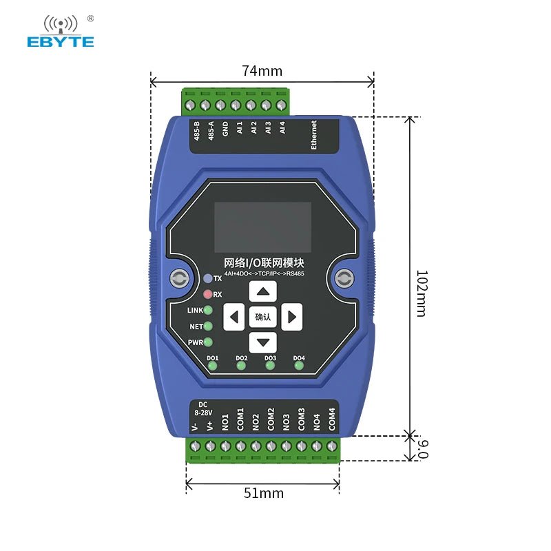 Ebyte ME31 - XAAX0440 4 way Analog input Modbus gateway support network module ethernet io module lorawan device - IOT Module Shop Manufacturer Factory