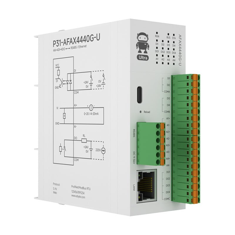 Ebyte P31 - AFAX4440G - U 4DI+4DO+4AI/8DI(NPN PNP) 8DO Digital Analog PN Bus Communication Acquisition Profinet Distributed Remote IO Module - IOT Module Shop Manufacturer Factory
