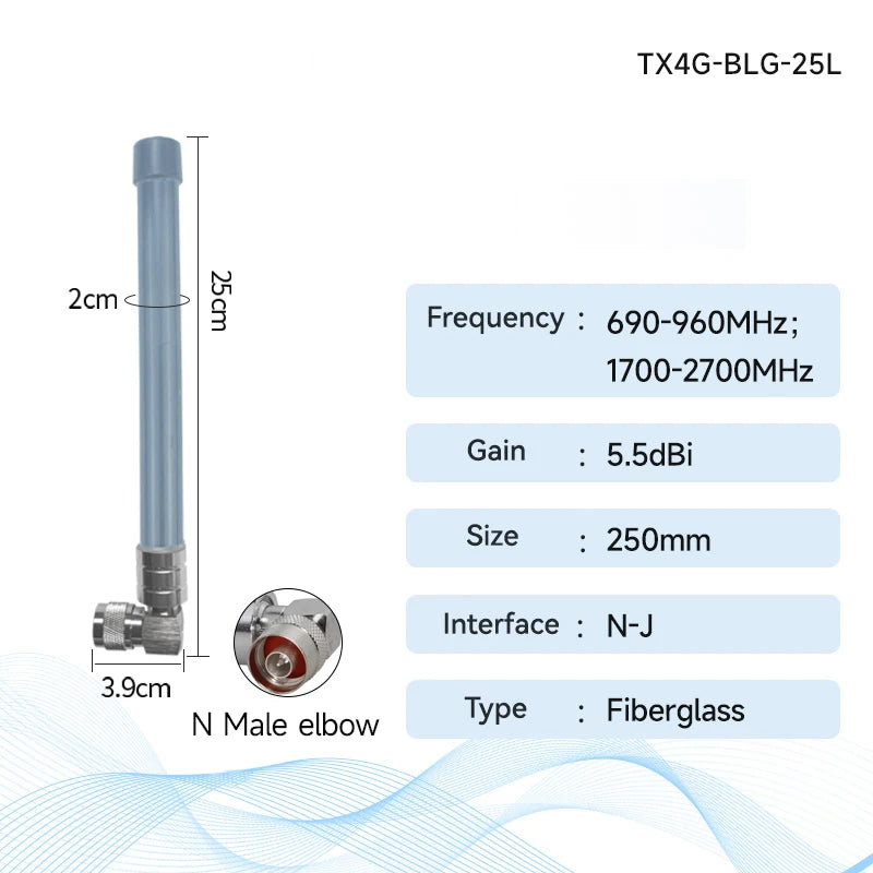 Ebyte  433MHz 4G Fiberglass Antenna TX4G-BLG-25L N-J N-Male Interface IP67 Protection Waterproof High Gain