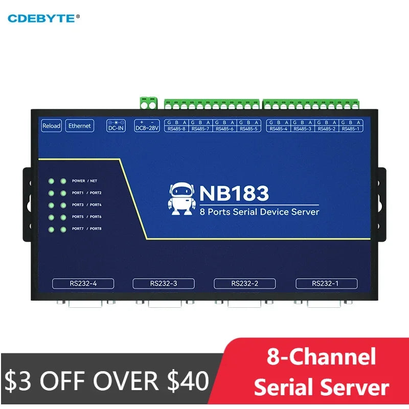 8-Kanal-Seriellserver RS485/232/422 zu RJ45 ModBus RTU zu TCP CDEBYTE NB183S Integriertes Watchdog-MQTT/HTTP-IOT-Modul NB183S 