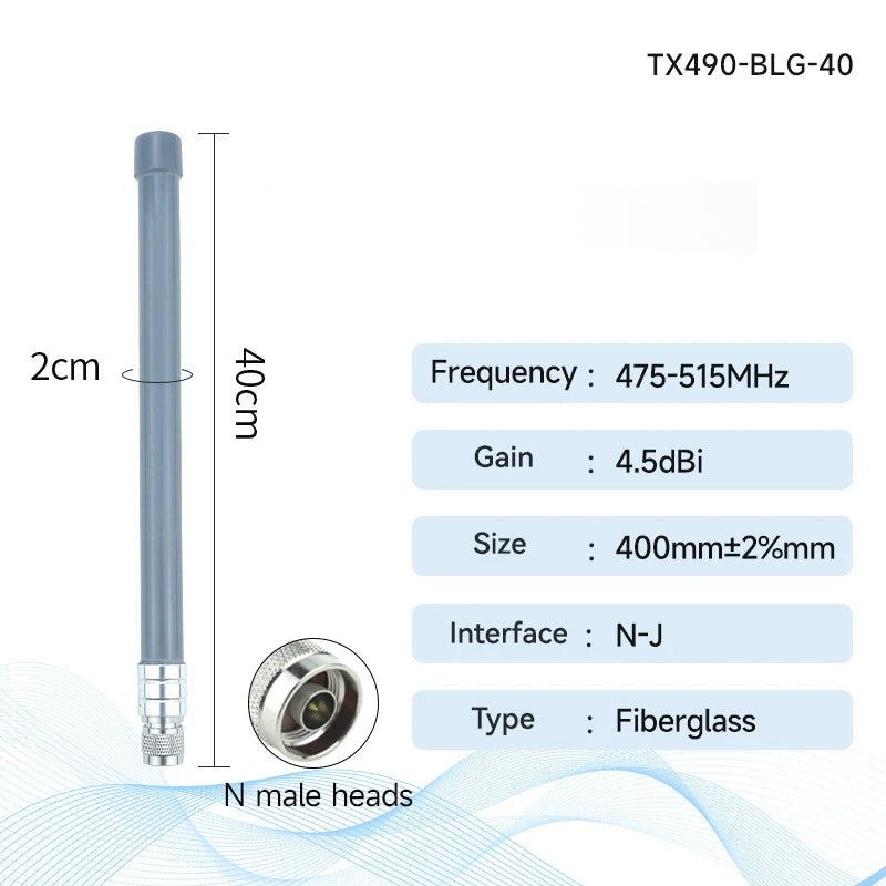 470 MHz/490 MHz/868 MHz/915 MHz Glasfaser-Serie Omnidirektionale Antenne NJ N-Stecker-Schnittstelle CDEBYTE Glasfaser-Langstreckenantenne TX470-BLG-40