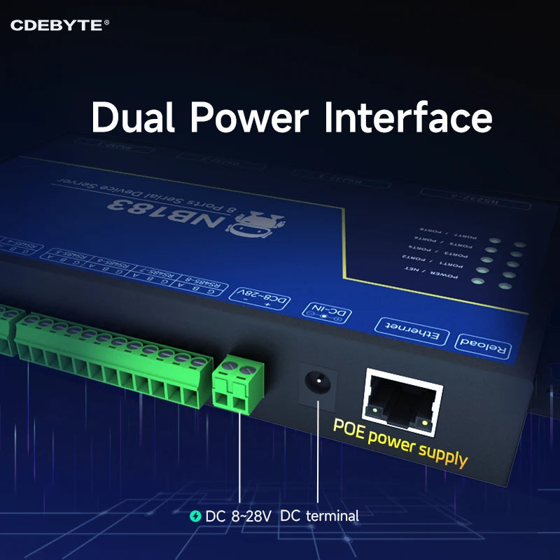 4-Channel Serial Server RS232/422/485 RJ45 Modbus Gateway CDEBYTE NB144ES POE Receiving Power TCP/UDP/MQTT DC 8-28V NB144ES