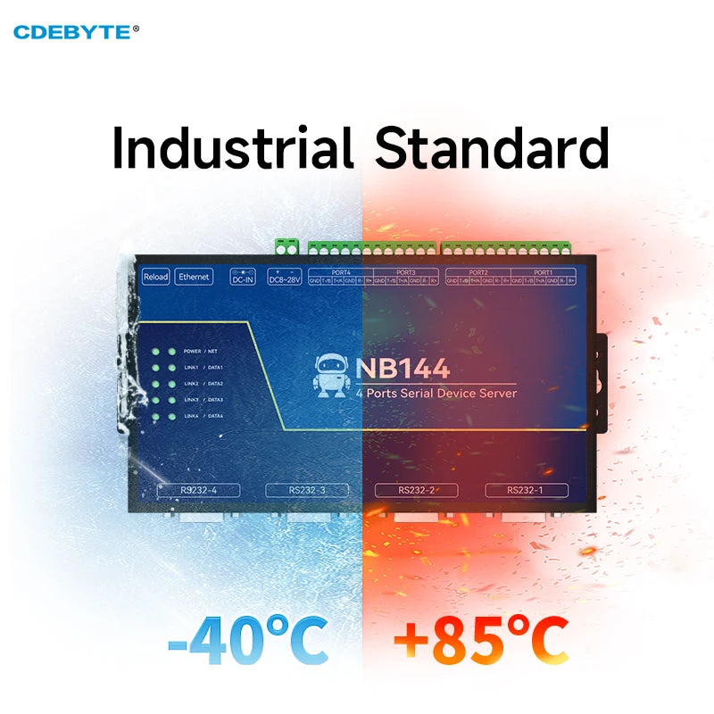 4-канальный последовательный сервер RS232/422/485 RJ45 Шлюз Modbus CDEBYTE NB144ES Питание для приема POE TCP/UDP/MQTT 8–28 В постоянного тока NB144ES