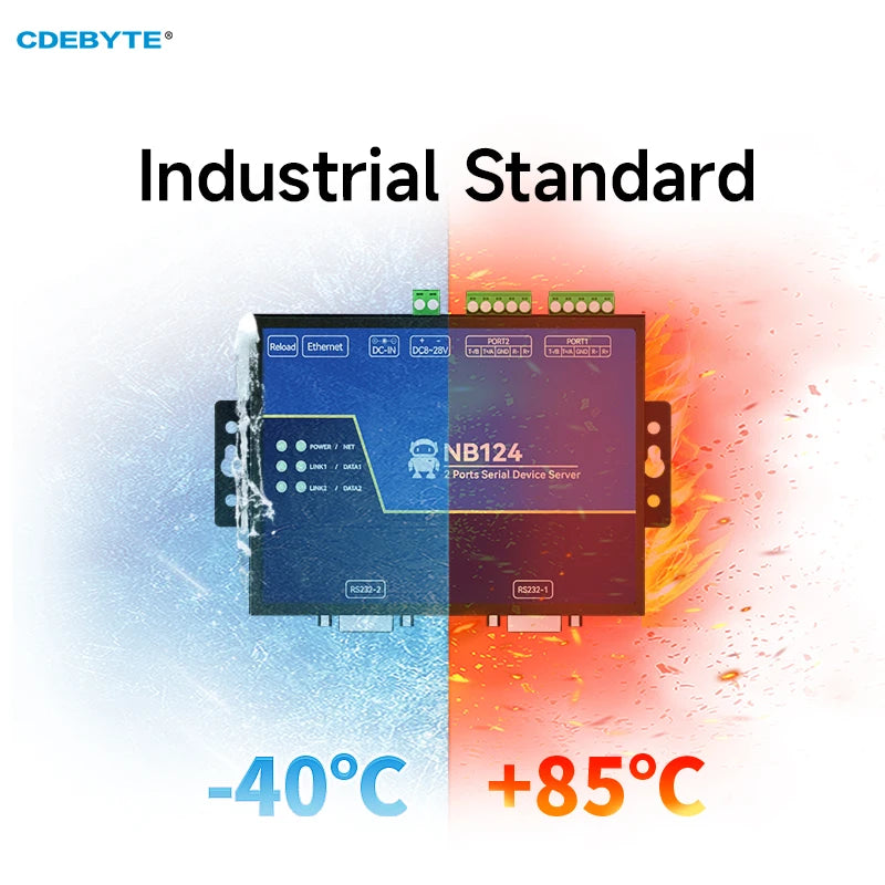 Isolierter serieller 2-Kanal-Server RS232/422/485 RJ45 Modbus-Gateway CDEBYTE NB124 TCP/UDP/MQTT AT-Befehl mit integriertem Watchdog NB124