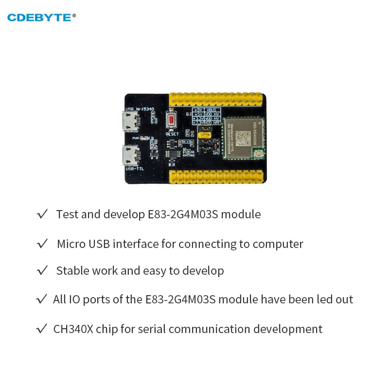 nRF5340 Wireless Mesh Bluetooth-Testplatine USB-Schnittstelle CDEBYTE E83-2G4M03S-TB Einfach zu entwickelndes Bluetooth-Testkit IPEX-Antenne