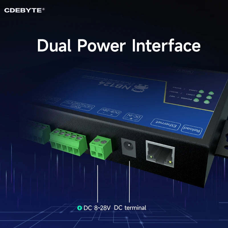 2-Kanal-Seriellserver RS232/422/485 RJ45 Modbus-Gateway CDEBYTE NB124S TCP/UDP/MQTT DC 8-28 V AT-Befehl Integrierter Watchdog NB124S 