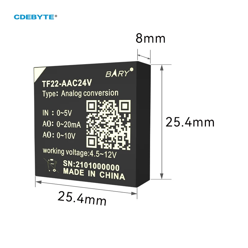 Analog Signal Conversion Module CDEBYTE TF22-AAC24V Input Voltage 4.5-15V Output Voltage 24V/50mA Small Size Shell Fireproof