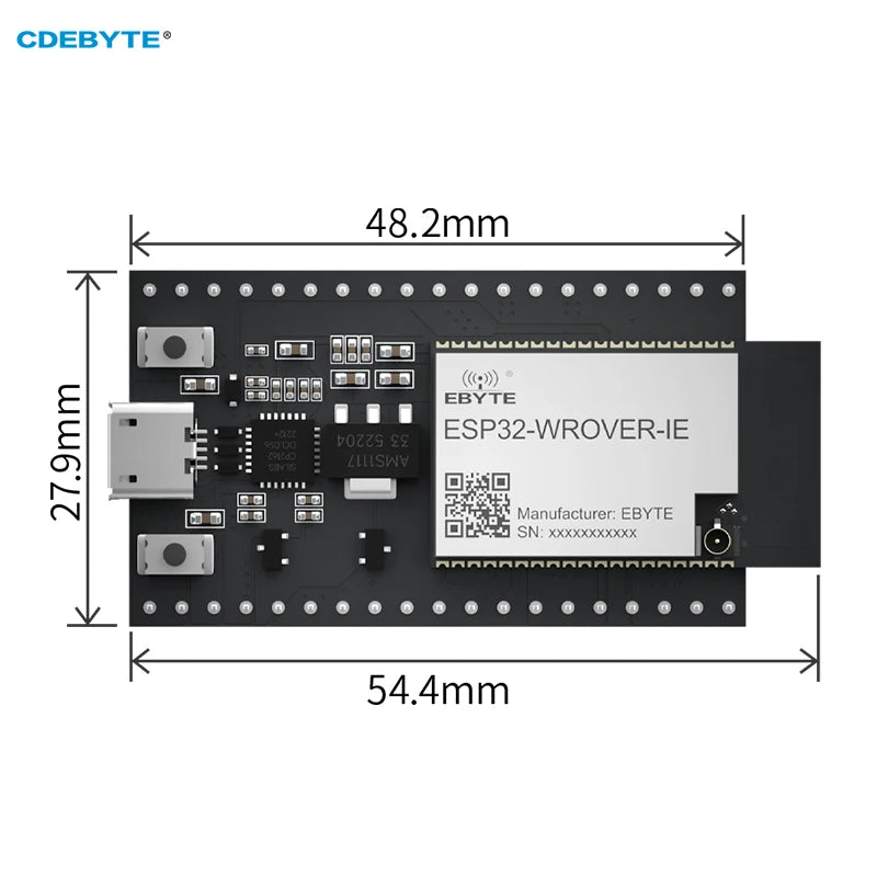 ESP32-Testplatine CDEBYTE ESP32-WROVER-IE-TB USB-Schnittstelle 2,4 ~ 2,5 GHz, unterstützt IEEE802.11b/g/n
