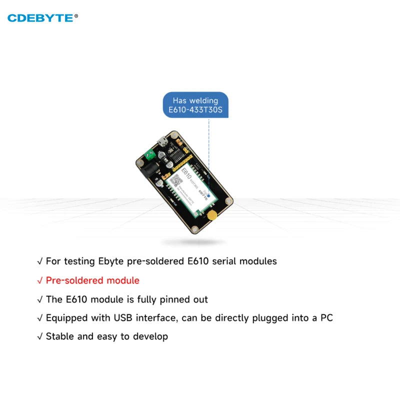 Тестовая плата беспроводного модуля CDEBYTE E610-433TBH-01 Предварительно припаянный модуль E610-433T30S USB-интерфейс