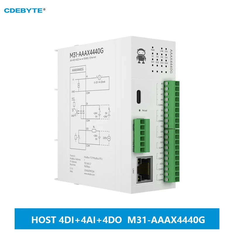 EBYTE M31-AAAX4440G 4DI+4AI+4DO Distributed Remote IO Module Analog Switch Acquisition Host Module Free Splicing PNP NPN