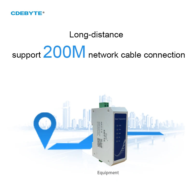 Последовательный разъем Ethernet RS485 на RJ45, промышленный стандарт AC85 ~ 265 В, приемопередатчик передачи данных на большие расстояния, 200 м NA111-A