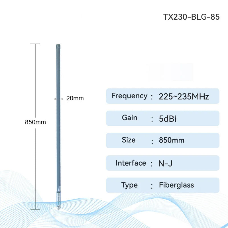 230 MHz Gummiantenne Glasfaserantenne SMA-J-Schnittstelle 50 Ohm Impedanz 4,0 dBi Sucker-Antenne für drahtloses Modulmodem TX230-BLG-85