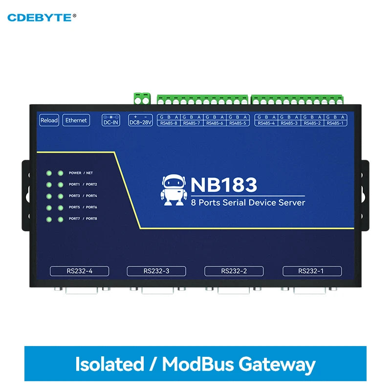 Isolated 8-Channel Serial Server RS485/232/422 to RJ45 ModBus RTU to TCP CDEBYTE NB183 Build-in Watchdog MQTT/HTTP IOT Module