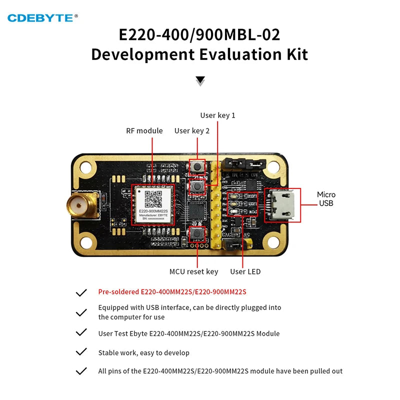 CMT2300A Wireless Module Testing Board CDEBYTE E49-900MBL-01 Pre-soldered E49-900M20S USB Interface Testing Kit Easy Use