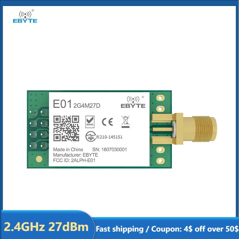 EBYTE E01 - 2G4M27D nRF24L01 PA LNA nRF24L01P 2.4GHz Module 27dBm Wireless Transceiver Module Long Distance Small Size for Smart Home - IOT Module Shop Manufacturer Factory