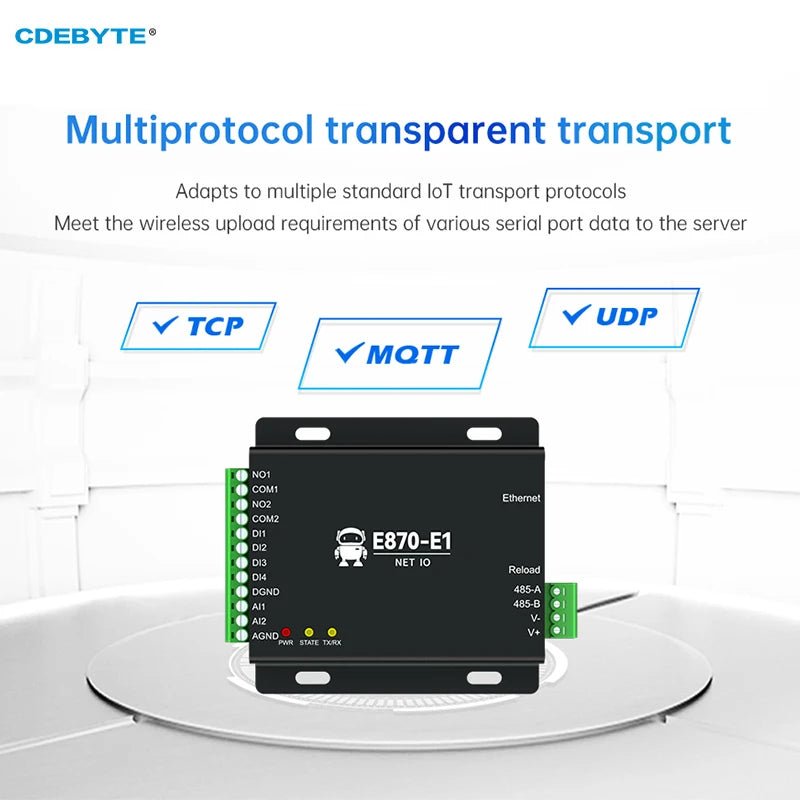 EBYTE E870 - E1 Edge Acquisition Gateway IO Controller Ethernet RS485 4DI 2DO 2AI TCP/UDP/MQTT Protocol Modbus DC 8~28V - IOT Module Shop Manufacturer Factory