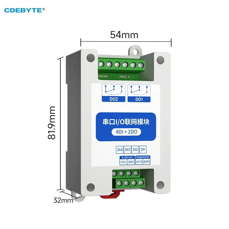 EBYTE MA01 - AXCX4020 ModBus RTU Serial IO Module RS485 Interface 4DI+2DO 8 Digital Outputs Rail Installation 8~28VDC - IOT Module Shop Manufacturer Factory