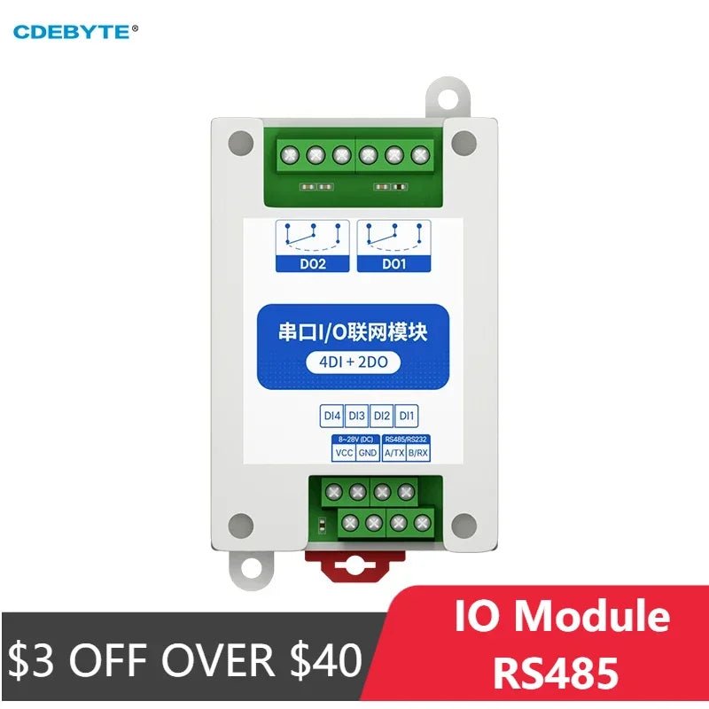 EBYTE MA01 - AXCX4020 ModBus RTU Serial IO Module RS485 Interface 4DI+2DO 8 Digital Outputs Rail Installation 8~28VDC - IOT Module Shop Manufacturer Factory