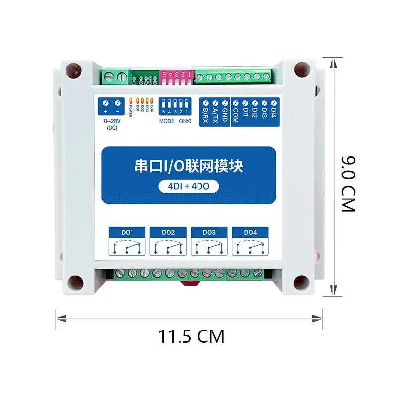 EBYTE MA01 - AXCX4040 ModBus RTU Serial IO Module RS485 Interface 4DI+4DO 4 Digital Outputs Rail Installation 8~28VDC - IOT Module Shop Manufacturer Factory
