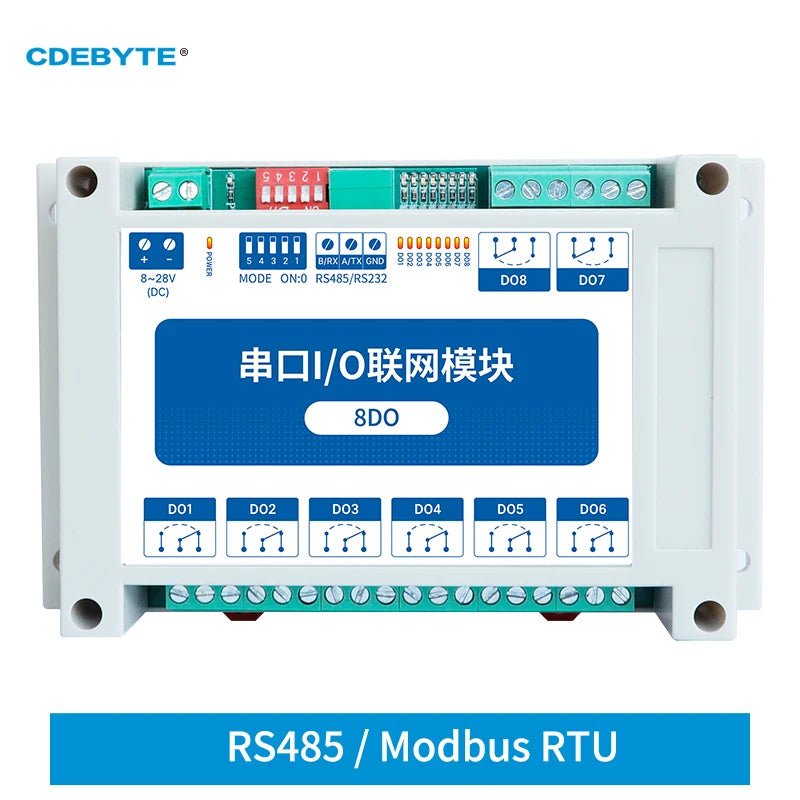 EBYTE MA01 - XXCX0080 ModBus RTU Serial IO Module RS485 Interface 8DO 8 Digital Outputs Rail Installation 8~28VDC - IOT Module Shop Manufacturer Factory
