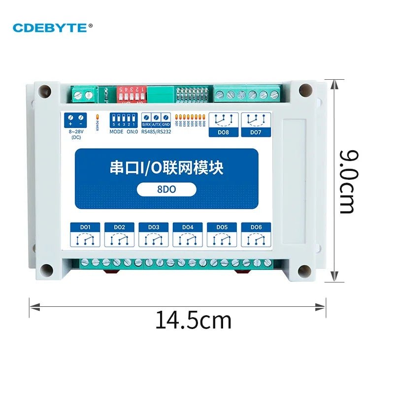 EBYTE MA01 - XXCX0080 ModBus RTU Serial IO Module RS485 Interface 8DO 8 Digital Outputs Rail Installation 8~28VDC - IOT Module Shop Manufacturer Factory