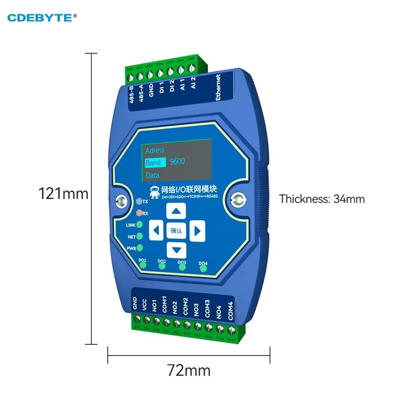 EBYTE ME31 - AAAX2240 ModBus Ethernet I/O Network Acquisition Control Module RS485 Rail Installation 2DI+2AI+4DO Industrial Grade - IOT Module Shop Manufacturer Factory