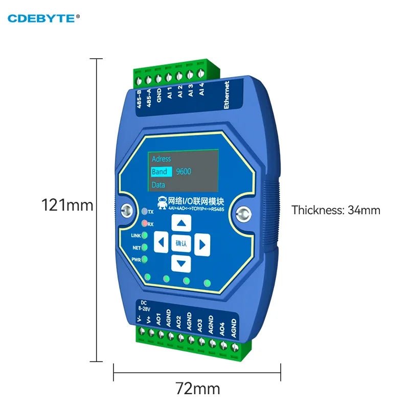 I/O Networking Module 4AI+4AO 0-20mA/4-20mA RJ45 RS485 – Ebyte Official ...