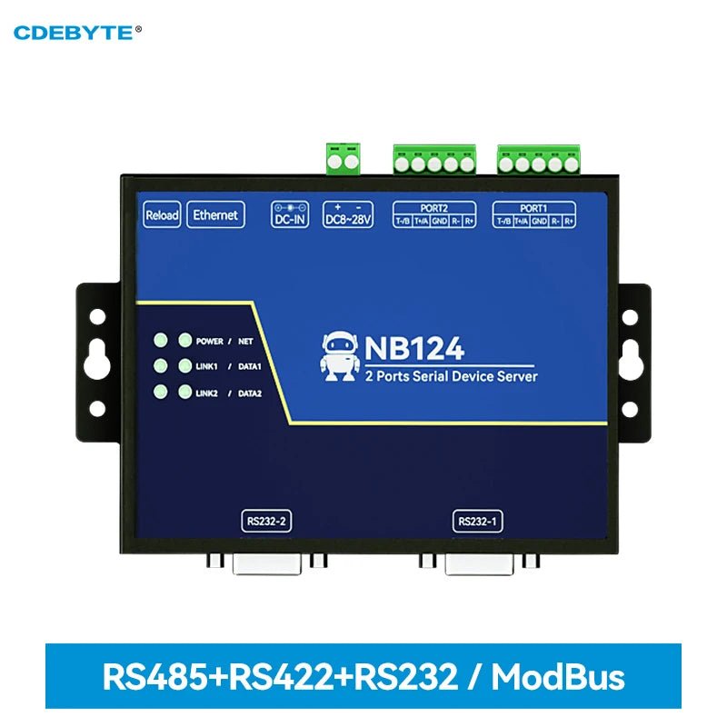 EBYTE NB124E Isolated 2 - Channel Serial Server RS232/422/485 RJ45 Modbus Gateway POE Receiving Power TCP/UDP/MQTT DC 8 - 28V - IOT Module Shop Manufacturer Factory