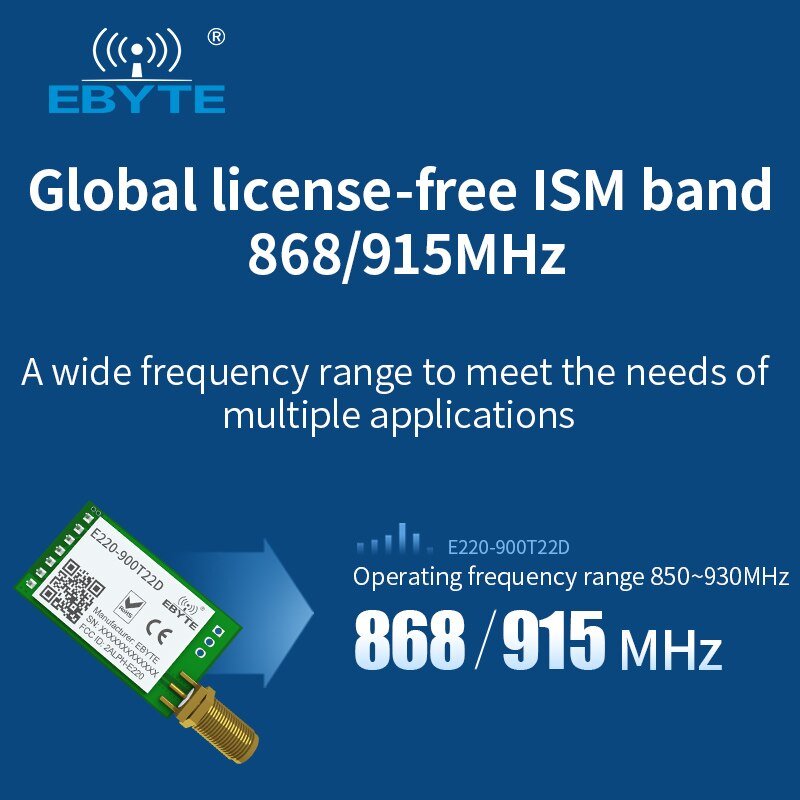 LoRa LLCC68 868MHz 915MHz Wireless Module 22dBm Long Range 5km EBYTE E220-900T22D SMA-K UART RSSI Transmitter Receiver DIP - EBYTE