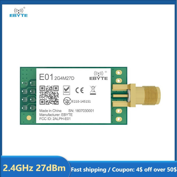 nRF24L01 PA LNA nRF24L01P 2.4GHz Module 27dBm Wireless Transceiver Module Long Distance Small Size for Smart Home E01-2G4M27D - EBYTE