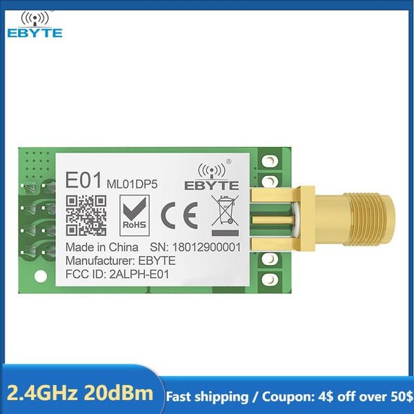 nRF24L01P 2.4GHz PA LNA 20dBm Wireless Module SPI Antenna SMA-K Transceiver Receiver Tansmitter EBYTE E01-ML01DP5 - EBYTE